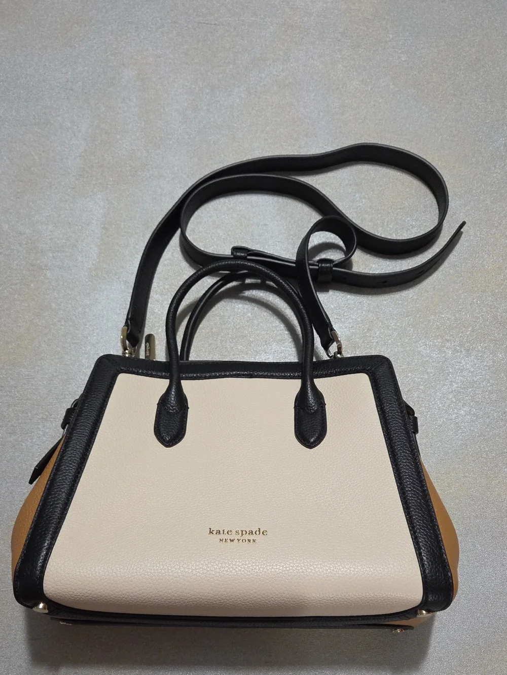 kate spade Cream, Black & Tan Leather Satchel NWOTS.